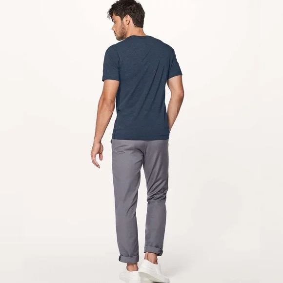 Lululemon Athletica Men’s 5 Year Basic Tee Short Sleeve Heathered Nautical Navy - Picture 3 of 9